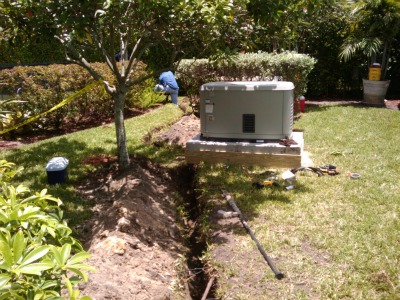Generac generator installation with a trench for a natural gas line